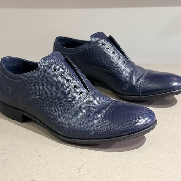 PRADA Fashion Shoes No Laces Needed 2E2720 Navy Leather US 7 EU 40